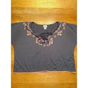 Mossimo Womens Embroidered Cropped Top Navy & Pink M